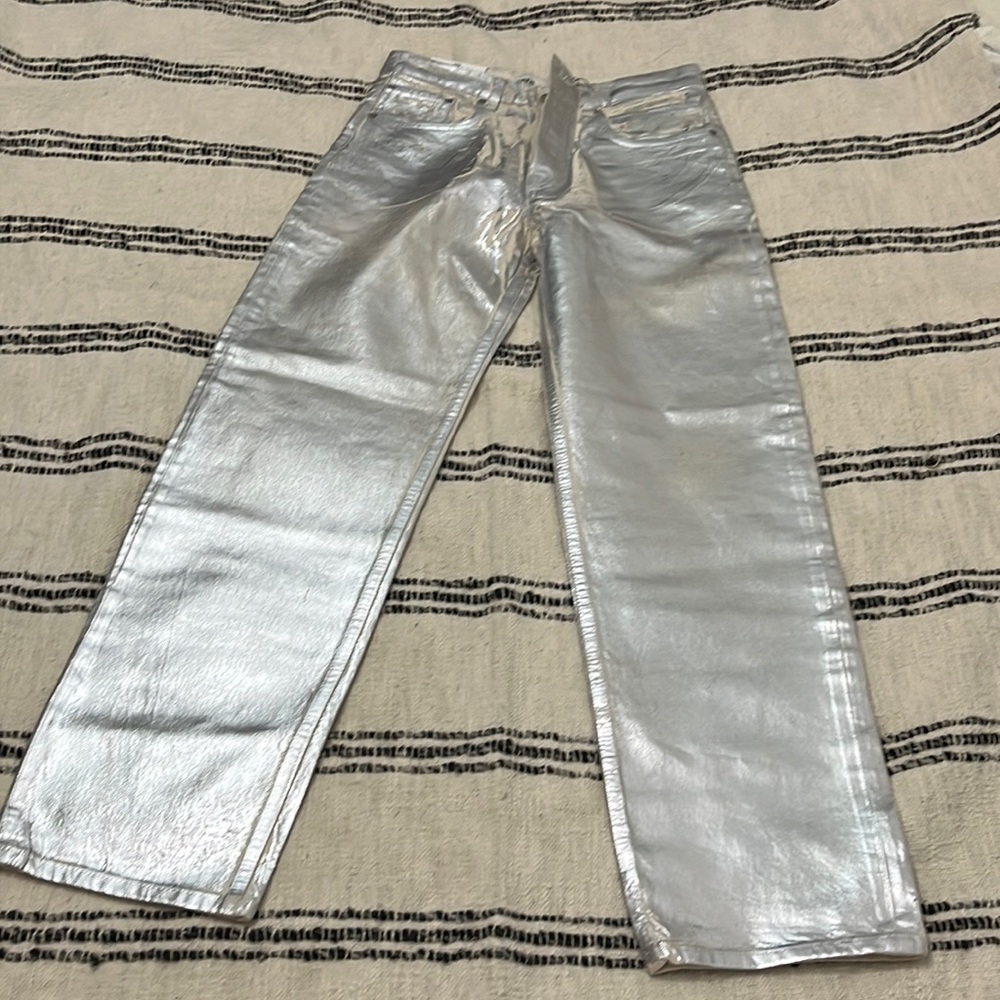 Zara metallic silver jeans NWT